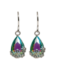 BOUCLES D'OREILLES - Pendantes avec pierre en poire turquoise et mauve sur monture fleurie - 53 Karat