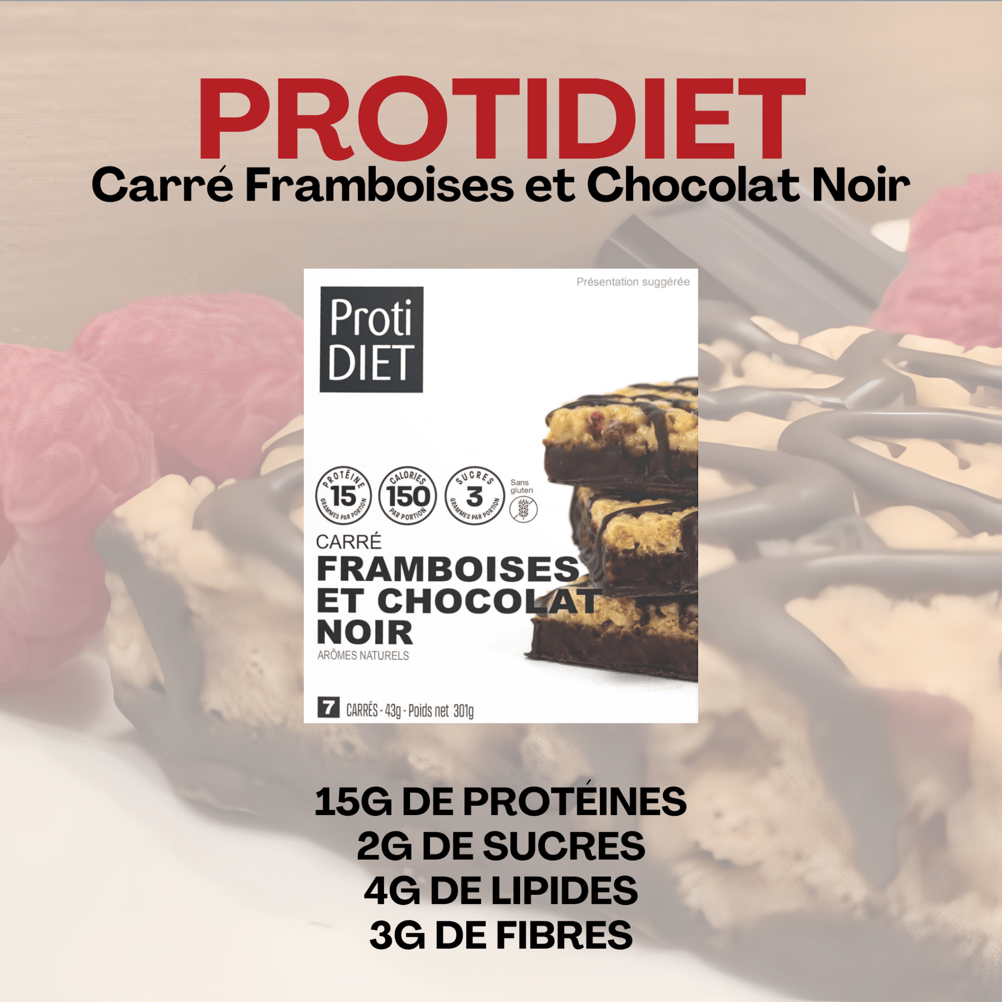 ProtiDiet | Carrés Protéinés | Framboises et Chocolat Noir - 53 Karat