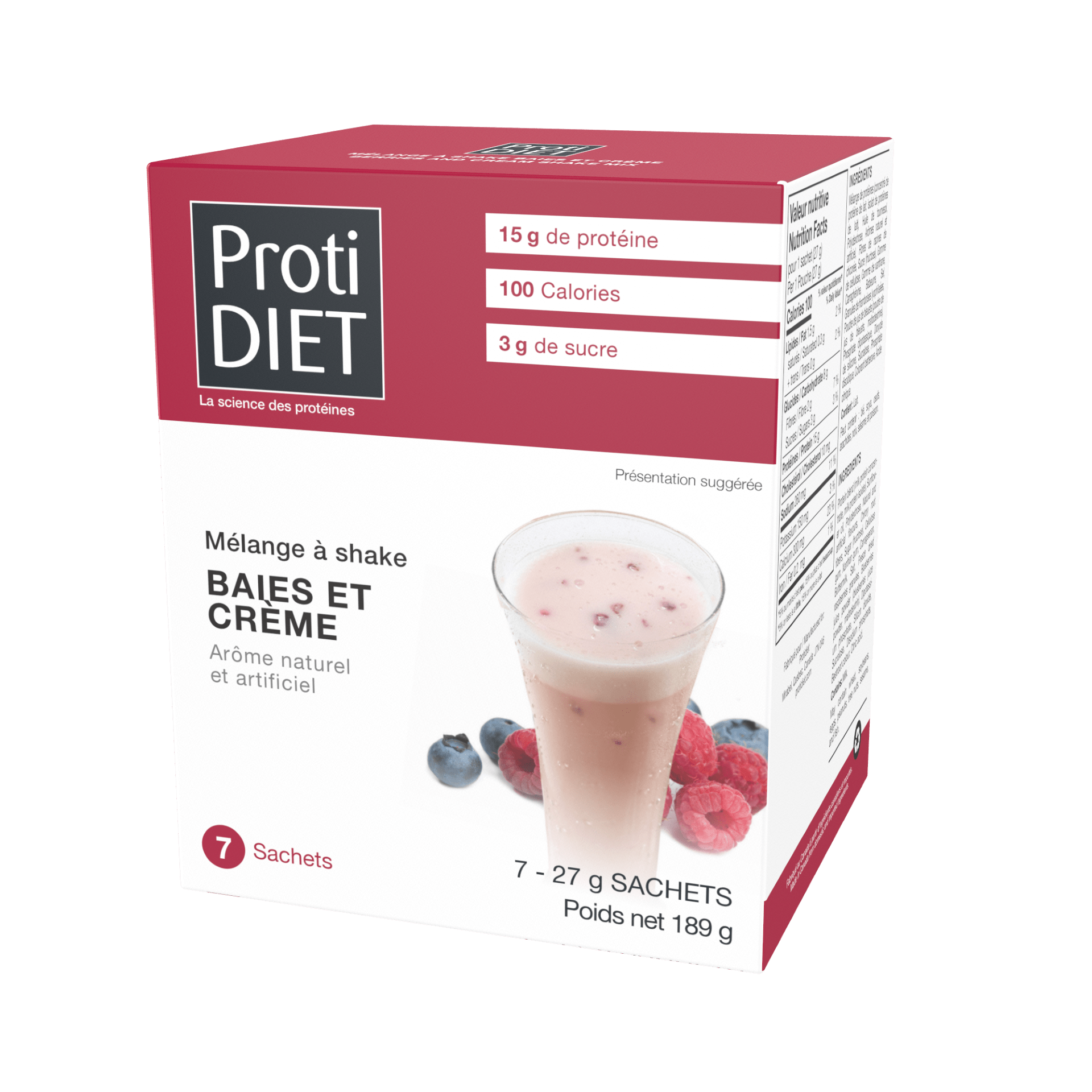 PROTIDIET - Mélange pour shake protéiné aux baies et crème - 53 Karat