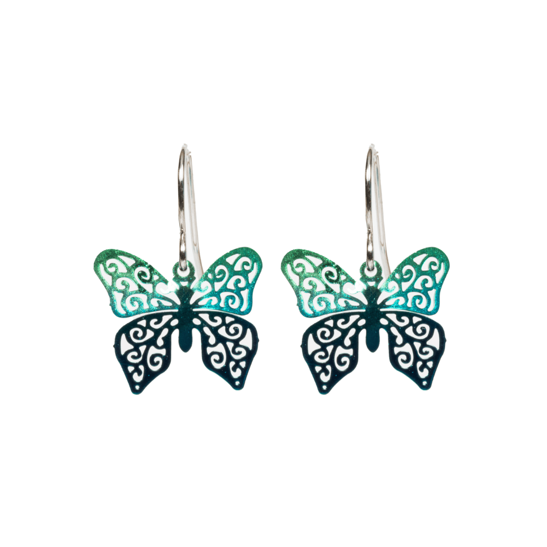 BOUCLES D&#39;OREILLES - Papillon pendant bleu et vert - 53 Karat