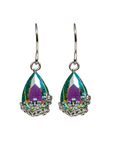 EARRINGS - Pendants with turquoise and mauve pear stone on floral frame - 53 Karat